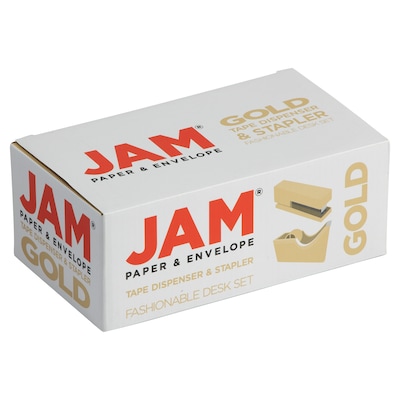 JAM Paper® Office & Desk Sets, 1 Stapler & 1 Tape Dispenser, Gold, 2/Pack  (3378go)